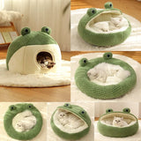 DAIIIBABYYY  -  Plush Warm Green Cat Dog Beds Nesting Basket Frog Shape Cartoon Cat Kennel Beds Pet Accessories