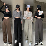 Daiiibabyyy  New Narrow Suit Mop Pants for Women Loose Solid Color Slim Straight Trousers Casual Elastic High Waist Wide Leg Pants Mujer