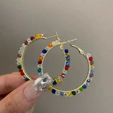 Daiiibabyyy  Stained Glass Beads Round Hoop Earrings for Women Personality Design Earring Commuting Versatile Fashion Jewelry Party Travel A1
