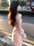 Daiiibabyyy  Y2k Sweet Elegant Fashion Pink 2 Piece Sets Women Design White Lace Tops + Slim Cute Dress Japanese Chic Korean Popular Clothes