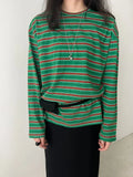 DAIIIBABYYY  -  American Loose Tops Contrast Color Stripes Long Sleeve T-shirt Y2k Women Clothing Harajuku Streetwear Tees Ropa De Mujer