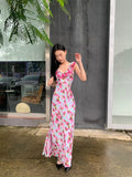 DAIIIBABYYY  -  Rose Backless Sleeveless Long Dress Summer 2024 Woman V Neck Ruffles A Line Vacation Maxi Dress Holiday Outfits