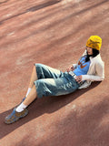 DAIIIBABYYY  -  Summer Low Waist Baggy Jeans Jorts Women Whiskers Blue Wash Straight Wide Leg Casual Denim Shorts Retro Y2k Streetwear