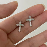 Daiiibabyyy  Gothic Punk Rhinestones Cross Stud Earrings for Women Men Personality Hip-Hop Heart Crystal Earrings Statement Jewelry Gifts