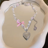 Daiiibabyyy  Y2K Five-pointed Stars Necklace for Women Pearl Heart Pendant Necklaces Fashion Temperament Luxury Personality Goth Jewelry