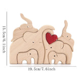 Daiiibabyyy Wood Elephant Family Parents With Children Puzzle Diy Family Name Heart Puzzle Craft Figurine Desktop Table Ornament