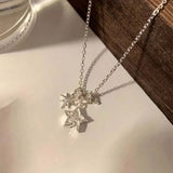 Daiiibabyyy  Fashion Silver Color Star Pendant Necklace for Women Personality Charm Circle Zircon Necklace Birthday Party Jewelry Gifts