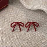 Daiiibabyyy  Ankela Red Bow Stud Earrings Autumn/Winter Retro Sweet Fashion Earrings Accessories for Girls Bride Earring Jewelry
