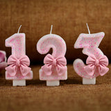 Daiiibabyyy 3D Number Cake Decorative Candles Cute Pink Bow Digital Candles Cake Topper Birthday Party Memorial Day Party Cake Decor