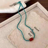 DAIIIBABYYY  -  Retro Red Blue Contrast Colorful Natural Stone Cubes Beaded Necklace Set Women Beads Strand Chokers Aesthetic Jewelry Wholesale