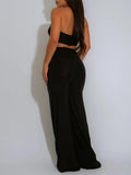 DAIIIBABYYY  -  Solid Slimming Two Piece Sets for Women Strapless Sleeveless Short Tops High Waist Spliced Metal Pants Chic Set Female New