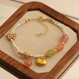 Daiiibabyyy  Delicate Natural Stone Crystal Beads CZ Zircon Ball Lock Butterfly Strand Bracelets for Women 14K Real Gold Plated Copper
