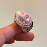 DAIIIBABYYY  -  French niche design tinfoil style bright silver textured gemstone-encrusted open ring