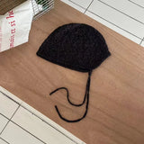DAIIIBABYYY  -  Korean Designer Strap Beanies Caps for Women Summer and Autumn Thin Hollow Breathable Versatile Sweet Retro Knitted Hats