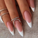 Daiiibabyyy  Fashion Long Stiletto False Nails White Black Love Heart French Fake Nails Detachable Aurora Nail Tips Women Girls
