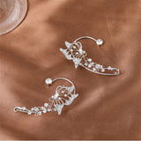 Daiiibabyyy  Sparkling Crystal Elf Butterfly Ear Cuff Without Piercing Clip Earrings Elegant Ear Clip For Women Exquisite Ear Cuff