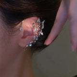 Daiiibabyyy  Sparkling Crystal Elf Butterfly Ear Cuff Without Piercing Clip Earrings Elegant Ear Clip For Women Exquisite Ear Cuff
