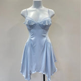 Daiiibabyyy  French Sexy Lingerie Ice Silk Nightgown Women's Pure Pajamas Mesh Lace with Chest Pad Suspender Nightdress Loungewear