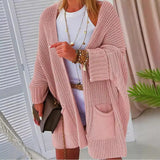 Daiiibabyyy  Women Loose Batwing Sleeve Knit Cardigan Hollow Long Sweater Coat with Pockets
