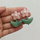Daiiibabyyy  Cute Sweet Flower Round Shape Pearl Rhinestone Stud Earrings for Women Tulip Floral Korean Fashion Earring Gift