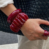 Daiiibabyyy  Exaggerated Wine Red Resin Wide Cuff Bangles Hip Hop Geometric Acrylic Bracelet Bangles For Women Men Ring Jewelry Set