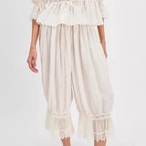 Daiiibabyyy  New Hollow Lace Tie Home Wear Cropped Pants Women's Autumn Fashionable And Elegant Comfortable Skin-Friendly Daily Pajama Pants
