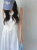 DAIIIBABYYY  -  2025 Fashion Korean Side Pleated Large Swing Vest Dress Women Summer New Retro and Stylish Loose White Long Vestidos