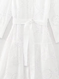 DAIIIBABYYY  -  New Spring Fashion Solid Color Shirt Collar Hollow Out Panel Button Long Sleeve Temperament Commuter Embroidery Midi Dress