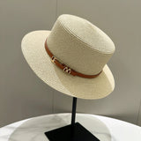 DAIIIBABYYY  -  Women's Panama Hat Flat Brim Bowknot Straw Cap Summer Beach Sun Hat Simple Casual Female Lady Brand Girls