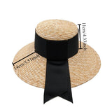 Daiiibabyyy  Summer Seaside Big Brim Straw Hat Women's Vacation Beach Sun Hats Bow Ribbon Wide Brim Wheat Straw Flat Top Boater Hat