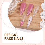 Daiiibabyyy  24pcs Pink Long Pointed Fake Nail Tips 3D Transparent Bowknots Rhinestone Decor Press On Nails Sweet French Style False Nail