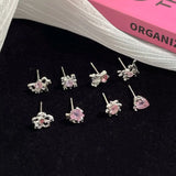 DAIIIBABYYY  -  Sweet Cool INS Pink Color Rhinestone Crystal Geometry Stud Earrings Set Women Korean Fashion Kpop Tassel Earring Jewelry