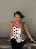 Daiiibabyyy  Women White Polka Dot Blouse Cute Sleeveless Ruffle Hem Spaghetti Strap Cami V-neck Peplum Tops Lady New Daily Casual Top