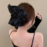 DAIIIBABYYY  -  Satin Bow Large Crab Hair Claw Clips Women Girls Black Bowknot Ponytail Holder Hair Barrettes Clamps Hair Accessories Fashion