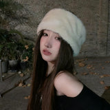 Daiiibabyyy  Winter Spice Girls Vintage Fur Hairband Y2K Punk Retro Funky Wide Leopard Print Warm Hair Accessories Soft Plush Headband