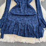 DAIIIBABYYY  -  Elegant Long Flare Sleeves Vintage V-neck Chic Rhinestone Lace Slim A-line Dresses Sexy Party High Street Autumn Winter Clothing