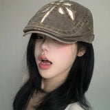 Daiiibabyyy  Japanese Retro Street Grinding Design Forward Hat Men and Women Spring and Summer Short Brim Literary and Artistic Painter Cap