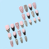 Daiiibabyyy  24pcs INS French False Nails with Black Dot Printed Yellow Stripe Design Press on Nails for Women Wearable Almond Fake Nails