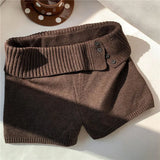 Daiiibabyyy  Women's Knit Crochet Micro Shorts Casual Slim Fit Stylish Decorative Button Ribbed Trim Foldover Mid Rise Shorts Y2K Streetwear