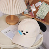 Daiiibabyyy  Simple Runny Nose Dog Baseball Cap Embroidery Korean Style Cartoon Sun Hat Y2k Sunscreen Peaked Cap Girl