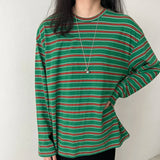DAIIIBABYYY  -  American Loose Tops Contrast Color Stripes Long Sleeve T-shirt Y2k Women Clothing Harajuku Streetwear Tees Ropa De Mujer