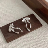Daiiibabyyy 925 Sterling Silver Bow Knot Earring for Women Texture Tassels Sweet Romantic Korean Jewelry Gift Dropshipping