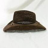 Daiiibabyyy  Hollow Out Breathable Handmade Woven Straw Hat Men Women Summer Sunshade Rolled Brim Western Cowboy Hat Shell Vintage Beach Hat