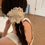 Daiiibabyyy  -  Double-layer Lace Scrunchies Headdress for Women Korean Elegant Embroidery Hollowed Ruffled ponytail Hair Band Hair Accessories