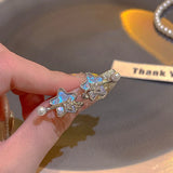 Daiiibabyyy  New Sparkling Asymmetric Star Earrings for Women Waterdrop Tassel Chain Moonstone Planet Star Y2K Jewelry Gifts