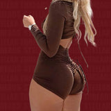 Daiiibabyyy  New Summer Collection for Europe and America! Long - Sleeve Front Design, Back Pleated, Waist - Baring Sexy Y2K - Style Skinny S