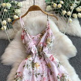 Daiiibabyyy  Vintage New Printing Slip Dress for Women Fashion A-Line Ruffled Robe Femme Sweet Backless Korean Dresses Vestidos De Mujer