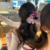 Daiiibabyyy Creative Design Phalaenopsis Flower Hair Claws Headwear Women Fashion Retro Pearl Floral Exaggerated Hairpin Hair Accessories