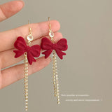 DAIIIBABYYY  -  New Romantic Winter Red Velvet Flocking Bow-knot Earrings Korean Fashion White Furry Ball Multi-style Dangle Earring Jewelry