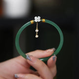 Daiiibabyyy 2Pcs/Set Natural Jade Solid Color Jingle Bangles Retro Simple Glass Bracelet Femme Fashion Women's Casual China Jewelry Gifts